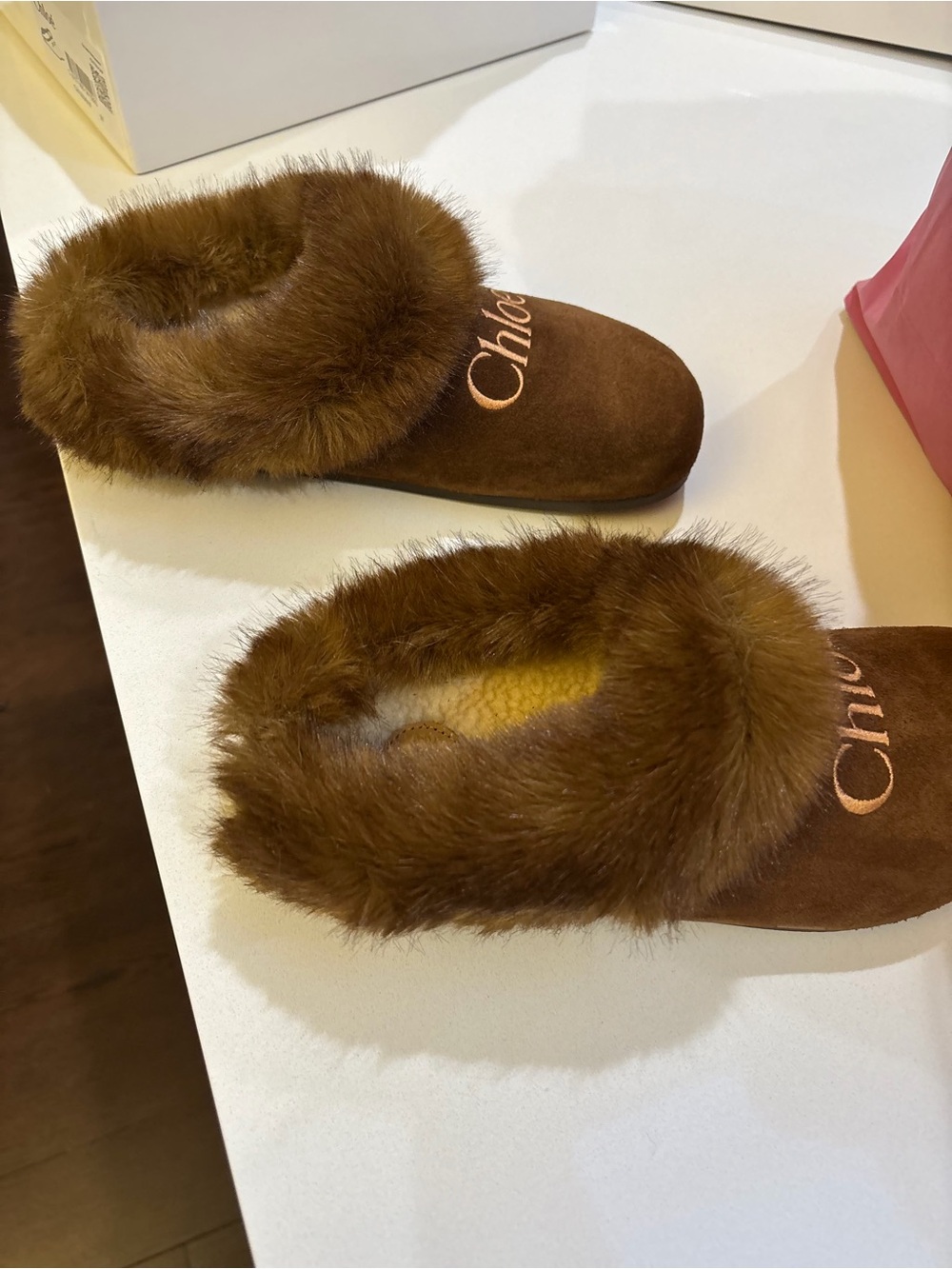 Chloe Chic Brown Fur Trim Slip-On Women's Slippers